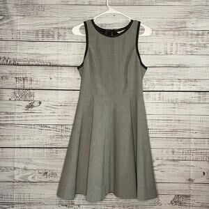 Rebecca Taylor Fit Flare Dress Virgin Wool Genuine Lamb Leather 6 Knee Length